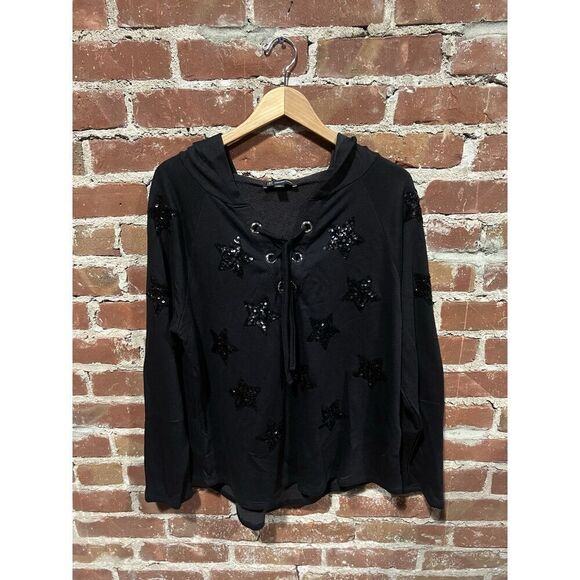 International Concepts Womens Black Pullover Sweatshirt Lightweight Hooded 2XL - Picture 1 of 4